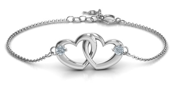 Sterling Silver Interlocking Heart Promise Bracelet with Two Stones - Name  My Jewellery