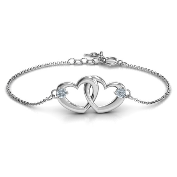 Sterling Silver Interlocking Heart Promise Bracelet with Two Stones  - Name My Jewellery