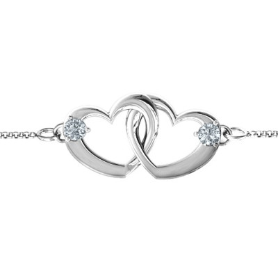 Sterling Silver Interlocking Heart Promise Bracelet with Two Stones  - Name My Jewellery