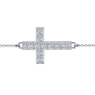 Sterling Silver Shimmering Cross Bracelet With Cubic Zirconia Accent Stones  - Name My Jewellery