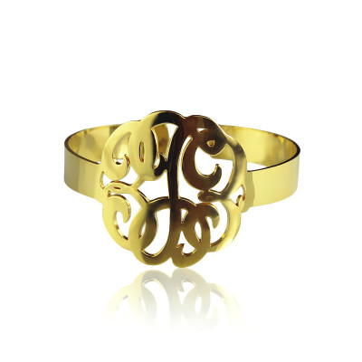 Hand Drawing Monogram Initial Bracelet 1.6 Inch Gold Plated - Name My Jewellery