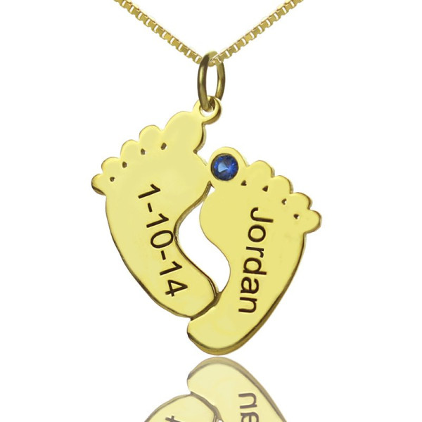 Birthstone Memory Baby Feet Charms with Date  Name 18ct Gold Plated  - Name My Jewellery