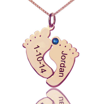 Engraved Baby Feet Imprint Necklace with Date Name 18ct Rose Gold Plated - Name My Jewellery