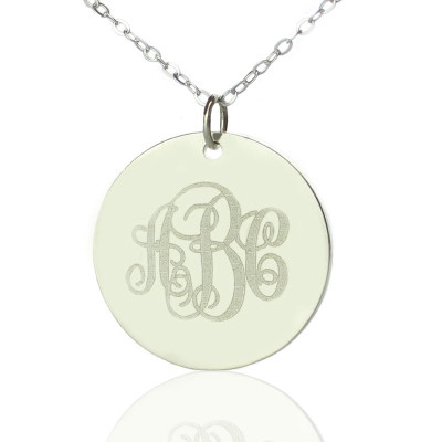 Solid White Gold Vine Font Disc Engraved Monogram Necklace - Name My Jewellery