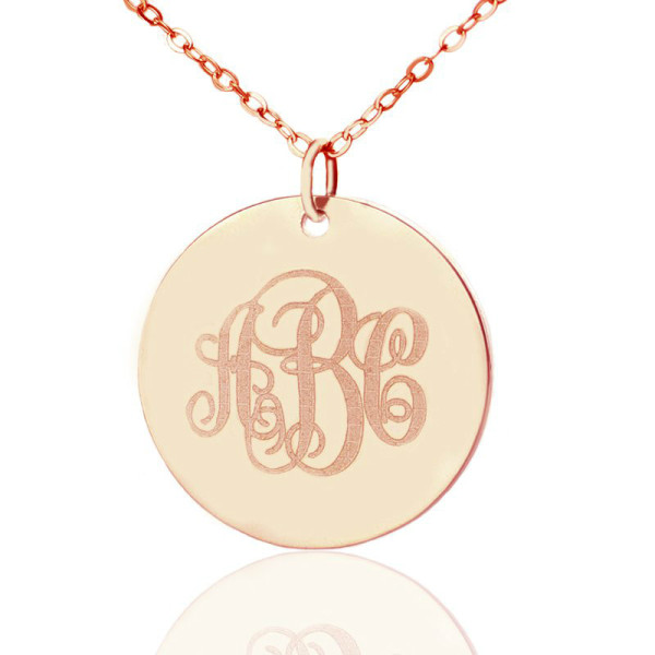 Solid Rose Gold Vine Font Disc Engraved Monogram Necklace - Name My Jewellery