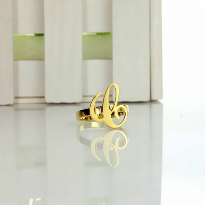 Personalised Carrie Initial Letter Ring 18ct Gold Plated - Name My Jewellery