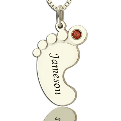 Personalised Mothers Baby Feet Necklace with birthstone  Name  - Name My Jewellery