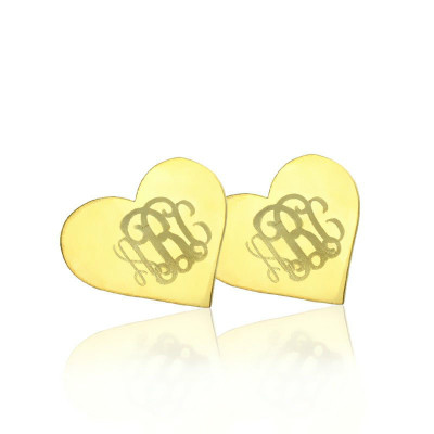 Heart Monogram Stud Earrings In Gold - Name My Jewellery