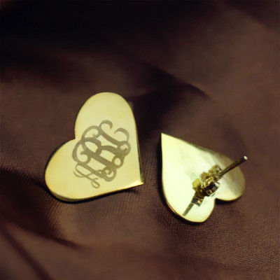 Heart Monogram Stud Earrings In Gold - Name My Jewellery