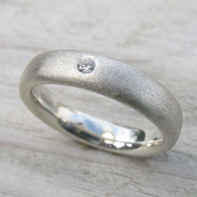 Handmade Frosted Silver Diamond Wedding Rings - Name My Jewellery