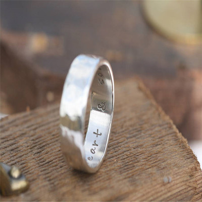 Hammered Personalised Silver Ring - Name My Jewellery