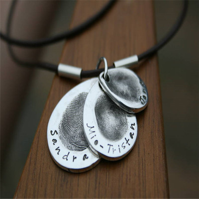Teardrop Trio Mens Personalised Fingerprint Chain - Name My Jewellery