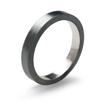 Black Sterling Silver Ring, 3mm Flat Band Oxidised - Name My Jewellery