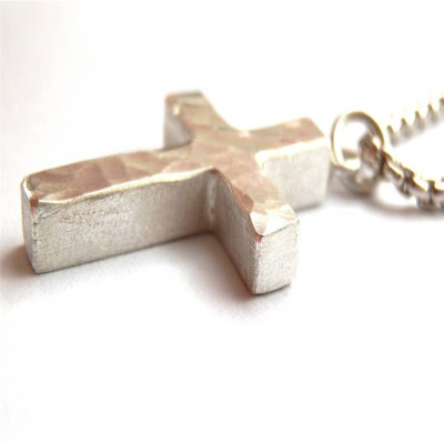 Chunky Hammered Silver Cross Necklace - Name My Jewellery