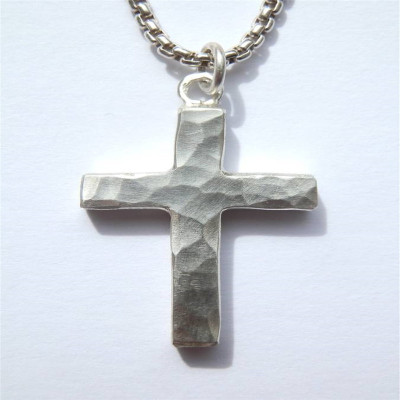 Chunky Hammered Silver Cross Necklace - Name My Jewellery