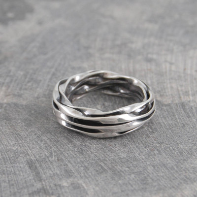 Chunky Mens Silver Oxidised Wrap Ring - Name My Jewellery