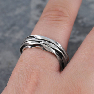 Chunky Mens Silver Oxidised Wrap Ring - Name My Jewellery