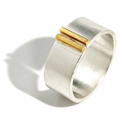 Silver And Gold Double Bar Wide Band Ring - Name My Jewellery