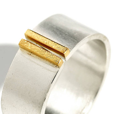 Silver And Gold Double Bar Wide Band Ring - Name My Jewellery
