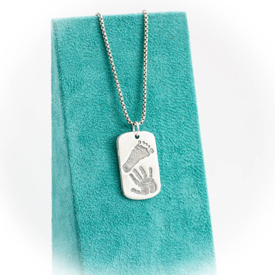 Footprint Handprint Personalised Mens Dog Tag Necklace - Two Pendants - Name My Jewellery