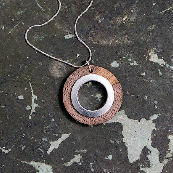 Frank Circle Stainless Steel And Wood Pendant - Name My Jewellery