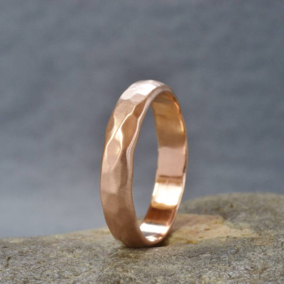 Handmade 18ct Rose Gold Hammered Wedding Ring - Name My Jewellery