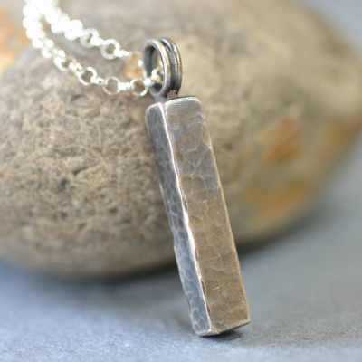 Handmade Blacksmiths Silver Hammered Block Necklace - Name My Jewellery