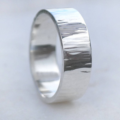 Hammered Silver Ring With Tree Bark Finish - Name My Jewellery