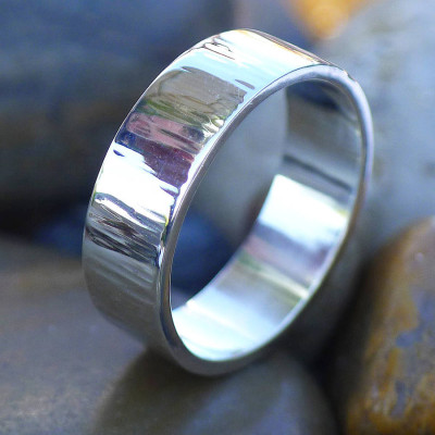 Hammered Silver Ring With Tree Bark Finish - Name My Jewellery