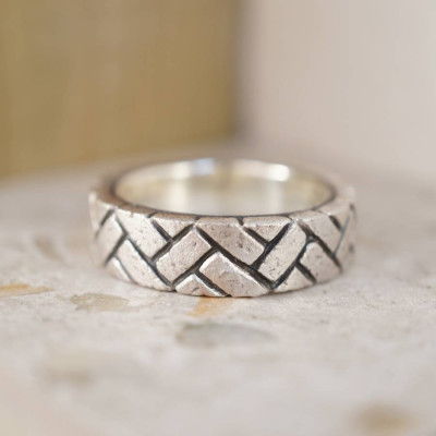 Herringbone Brick Silver Ring - Name My Jewellery