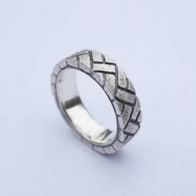 Herringbone Brick Silver Ring - Name My Jewellery