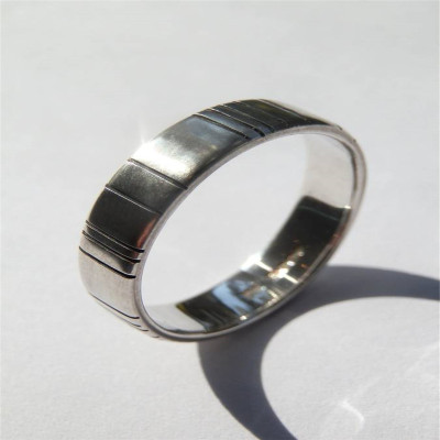 Mens Silver Barcode Oxidized Ring - Name My Jewellery