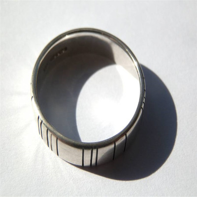 Mens Silver Barcode Oxidized Ring - Name My Jewellery