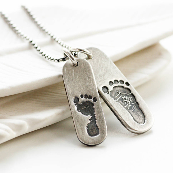 Mens Double Footprint Tag Necklace - Name My Jewellery