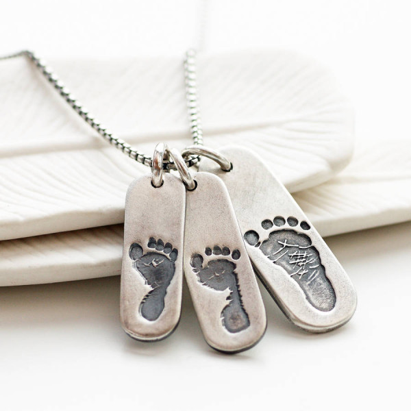 Mens Footprint Trio Tag Necklace - Name My Jewellery