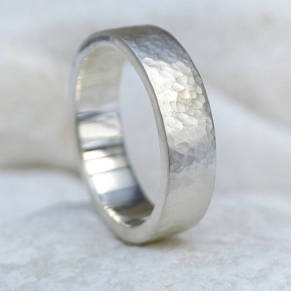 Mens Hammered Ring, Silver Or 18ct Gold - Name My Jewellery