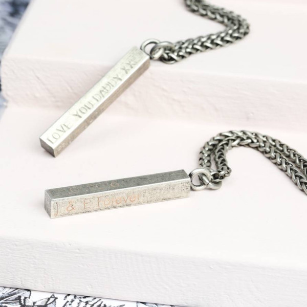 Mens Personalised Metal Bar Necklace - Name My Jewellery
