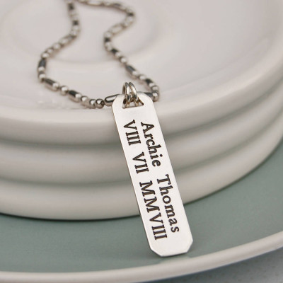 Mens Personalised Silver Vertical Bar Necklace - Name My Jewellery
