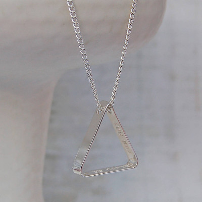 Mens Secret Message Silver Triangle Necklace - Name My Jewellery