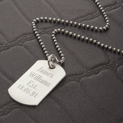 Personalised Brushed Sterling Silver Dog Tag Necklace - Name My Jewellery