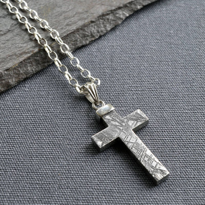 Meteorite And Silver Cross Necklace - Name My Jewellery