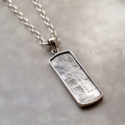 Meteorite And Silver Rectangular Necklace - Name My Jewellery