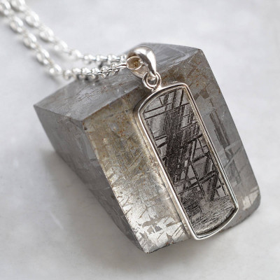 Meteorite And Silver Rectangular Necklace - Name My Jewellery