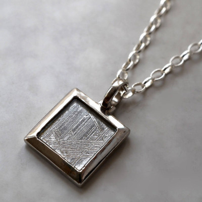 Meteorite And Silver Square Necklace - Name My Jewellery
