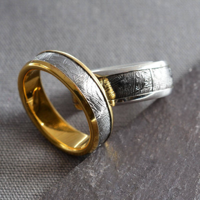 Meteorite Inlaid Gold Plated Ring - Name My Jewellery