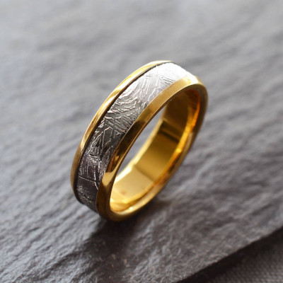 Meteorite Inlaid Gold Plated Ring - Name My Jewellery