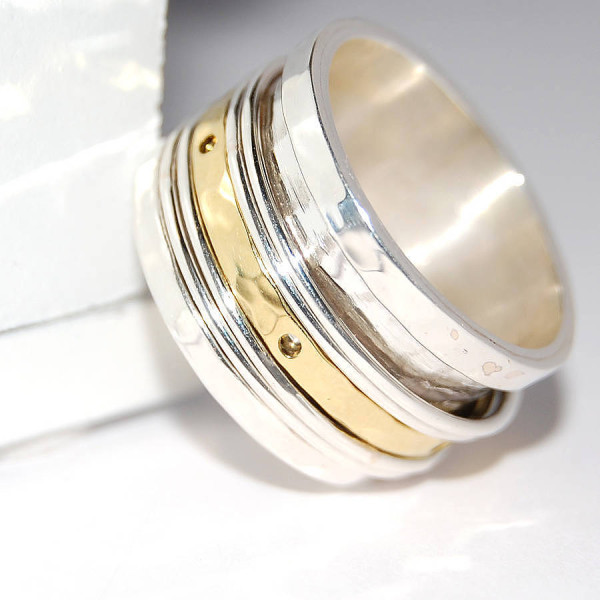 Silver And Gold Spinning Band Ring - Name My Jewellery