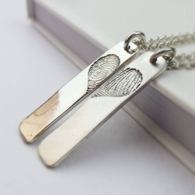 Pair Of Inked Fingerprint Heart Pendant Necklaces - Name My Jewellery