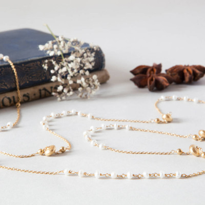 Pearls And Gold Beads Long Layering Chain Necklace - Name My Jewellery