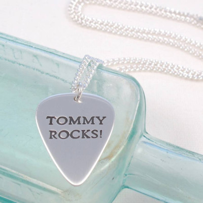 Personalised Mens Silver Plectrum Necklace - Name My Jewellery